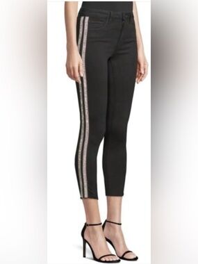 L’AGENCE Margot Rhinestone Stripe Skinny Jeans Black Size 26  Style 2294OBDTR